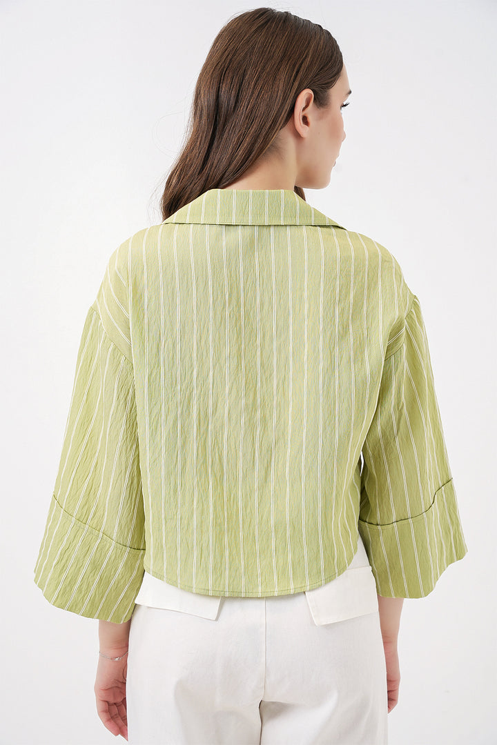 Bigdart Chemise Courte Oversize Rayée Femme 20326 - Vert clair