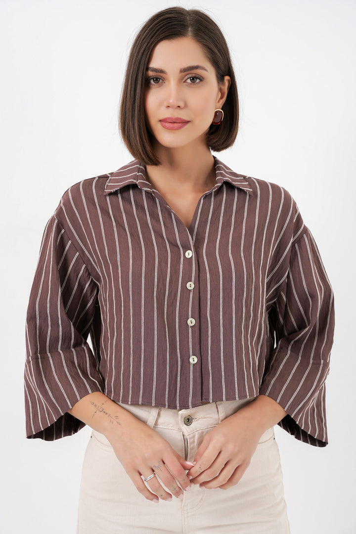 Bigdart Chemise courte oversize à rayures pour femme 20326 - Marron