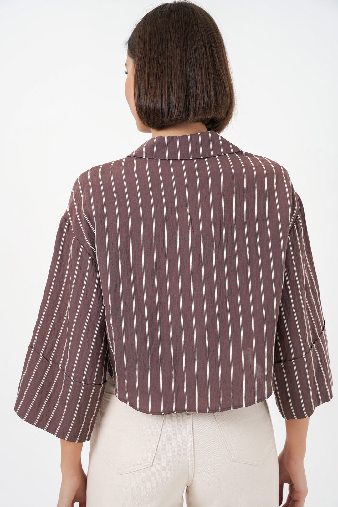 Bigdart Chemise courte oversize à rayures pour femme 20326 - Marron
