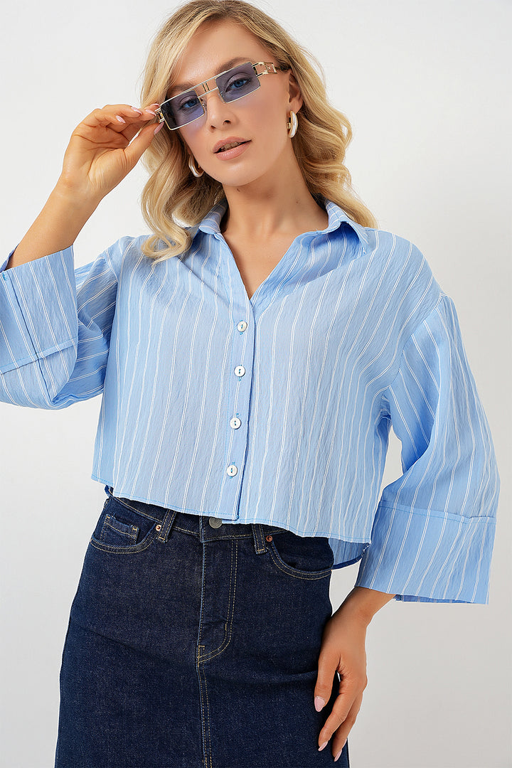 Bigdart Chemise courte oversize à rayures femme 20326 - Bleu