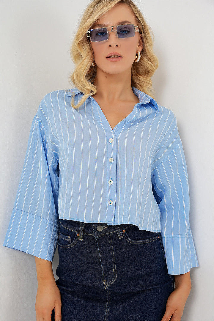 Bigdart Chemise courte oversize à rayures femme 20326 - Bleu