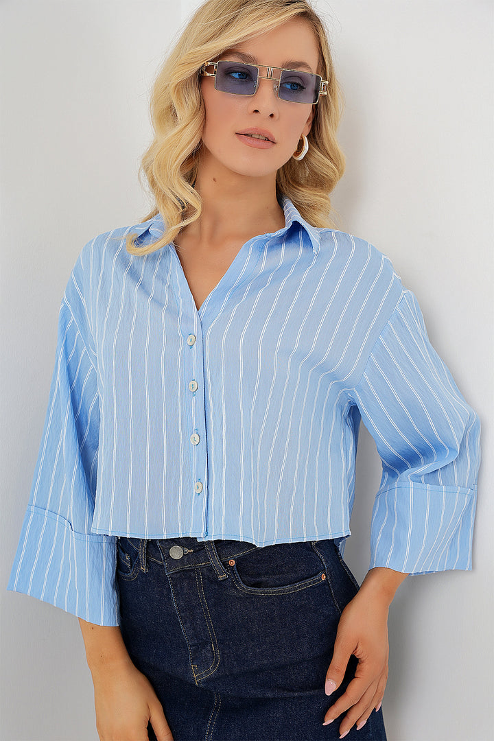 Bigdart Chemise courte oversize à rayures femme 20326 - Bleu