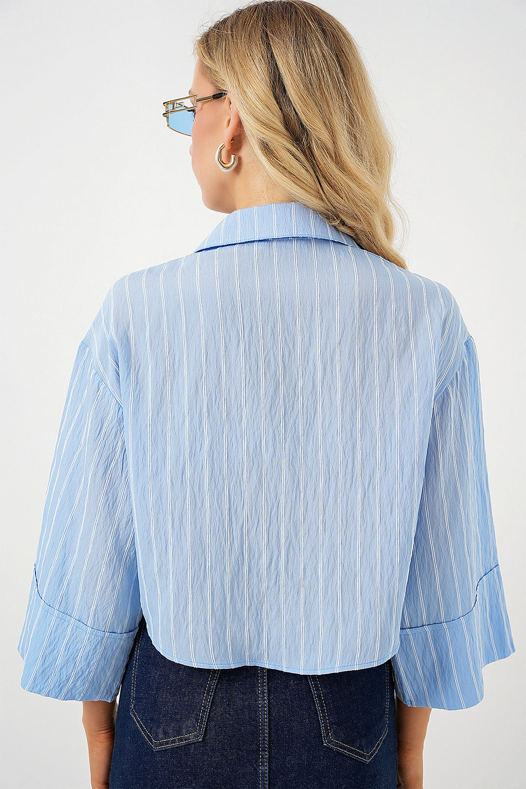 Bigdart Chemise courte oversize à rayures femme 20326 - Bleu