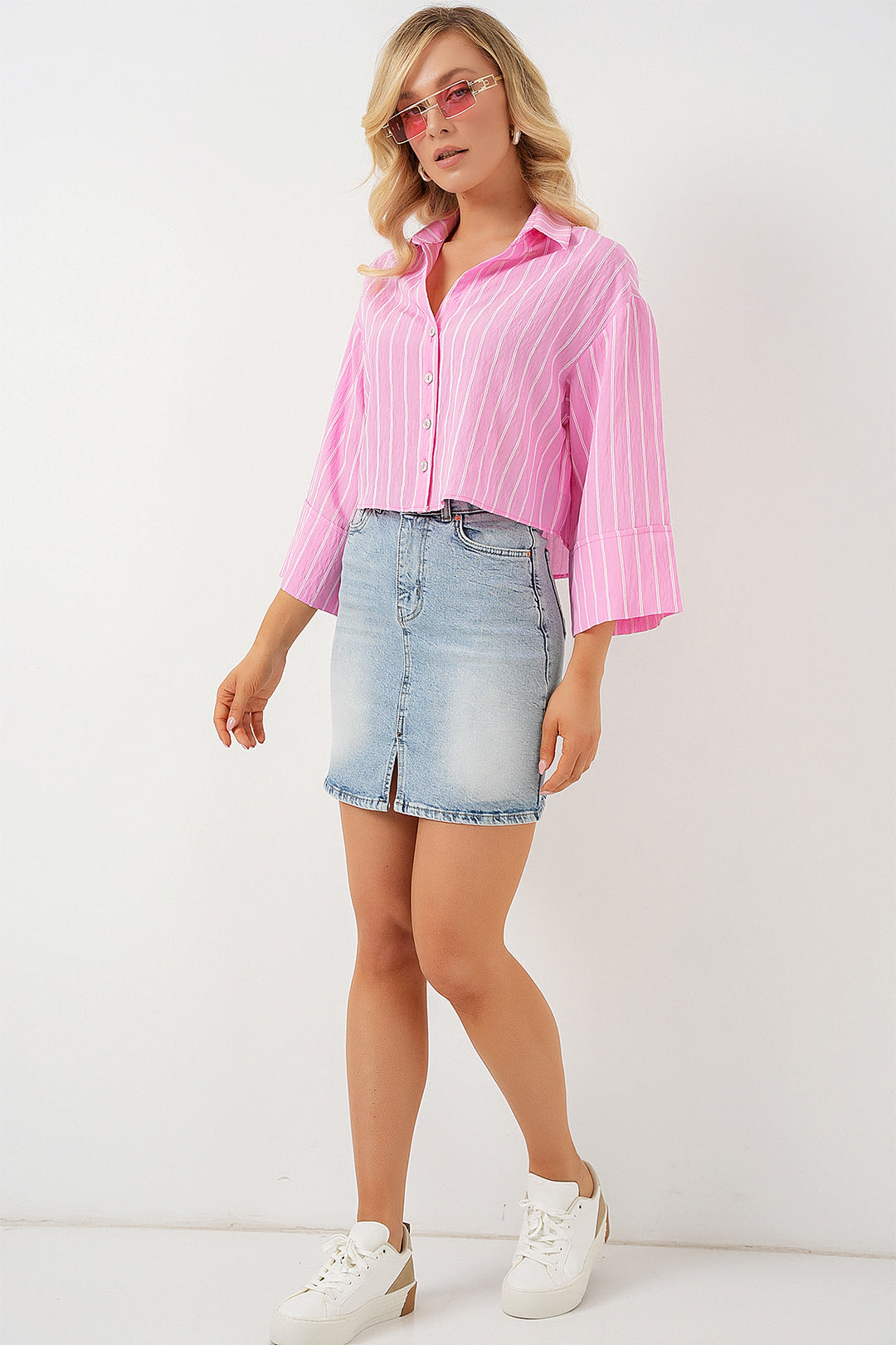 Bigdart Chemise courte oversize à rayures pour femme 20326 - Rose
