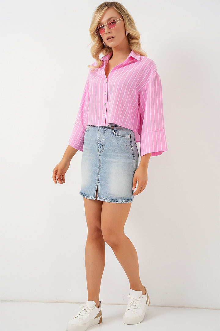Bigdart Chemise courte oversize à rayures pour femme 20326 - Rose
