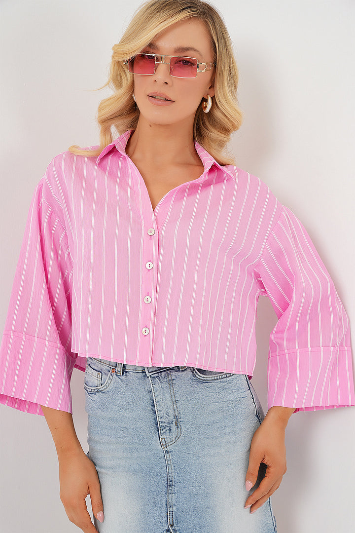 Bigdart Chemise courte oversize à rayures pour femme 20326 - Rose