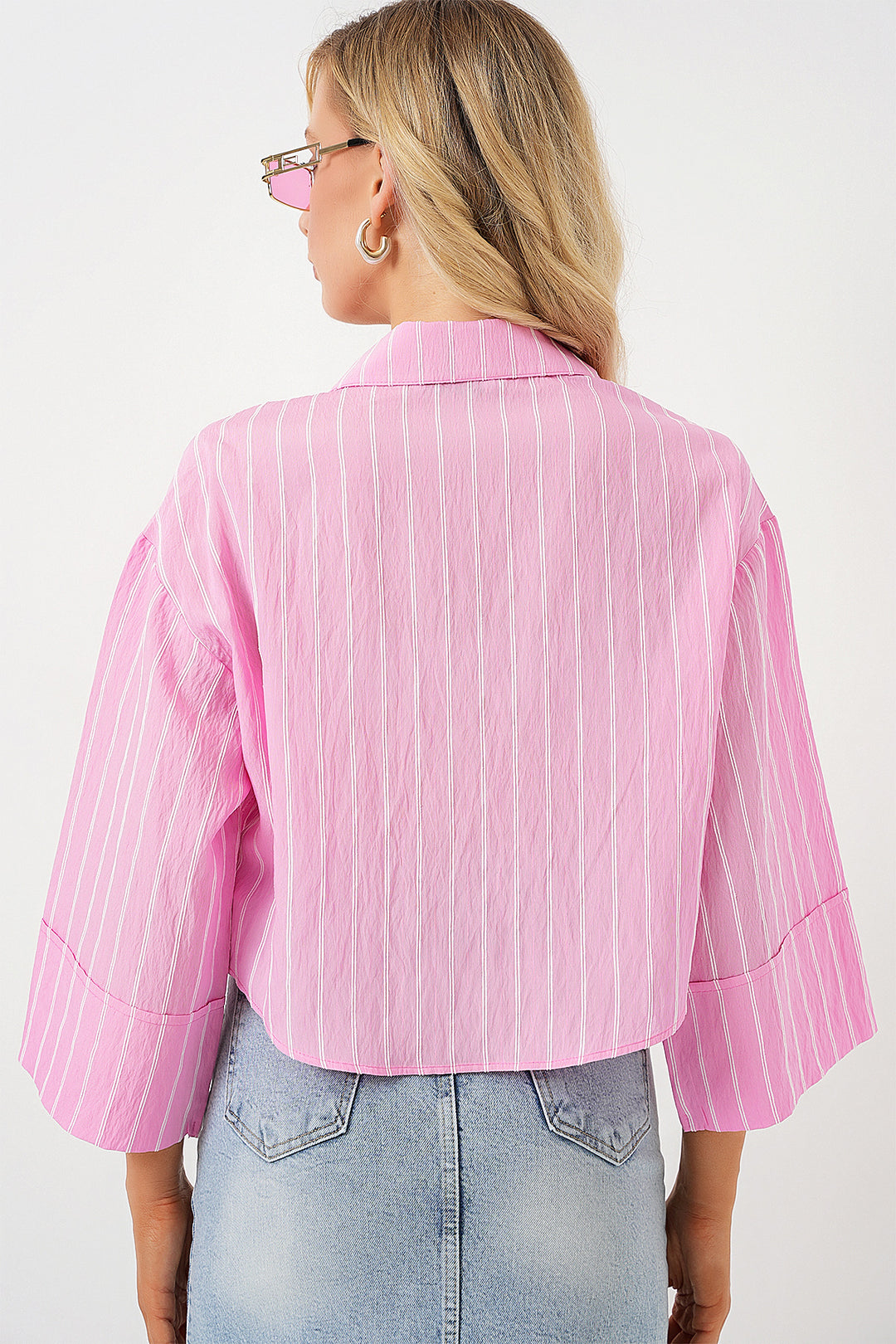 Bigdart Chemise courte oversize à rayures pour femme 20326 - Rose