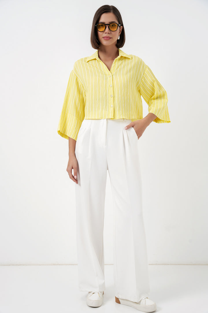 Bigdart Chemise courte oversize à rayures pour femme 20326 - Jaune