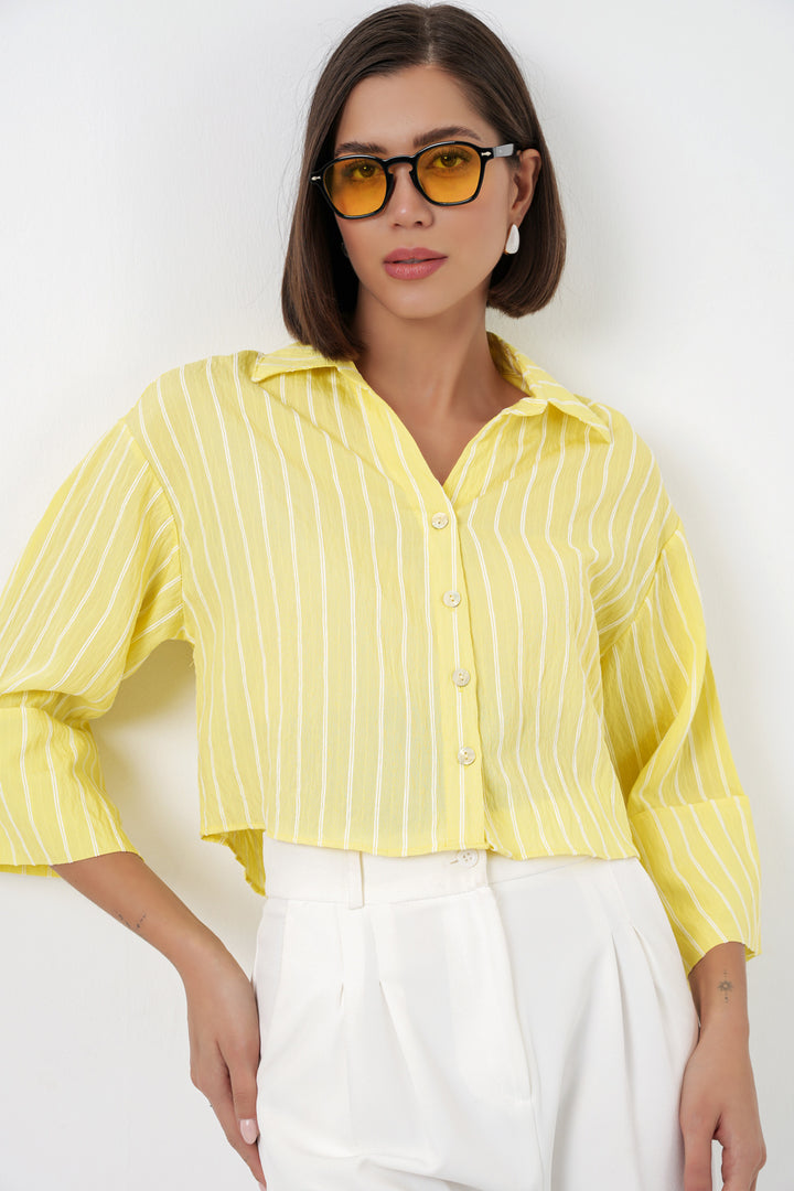 Bigdart Chemise courte oversize à rayures femme 20326 - Jaune