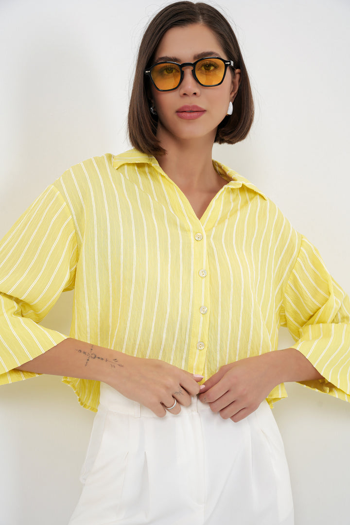 Bigdart Chemise courte oversize à rayures femme 20326 - Jaune