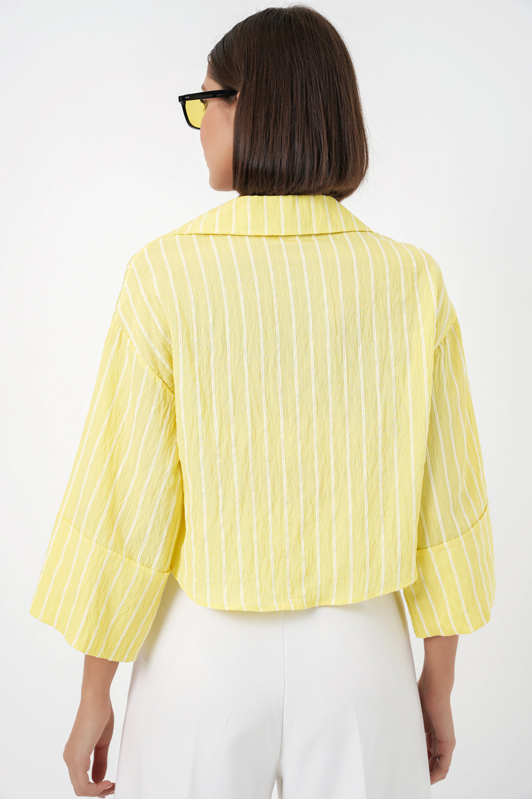Bigdart Chemise courte oversize à rayures femme 20326 - Jaune