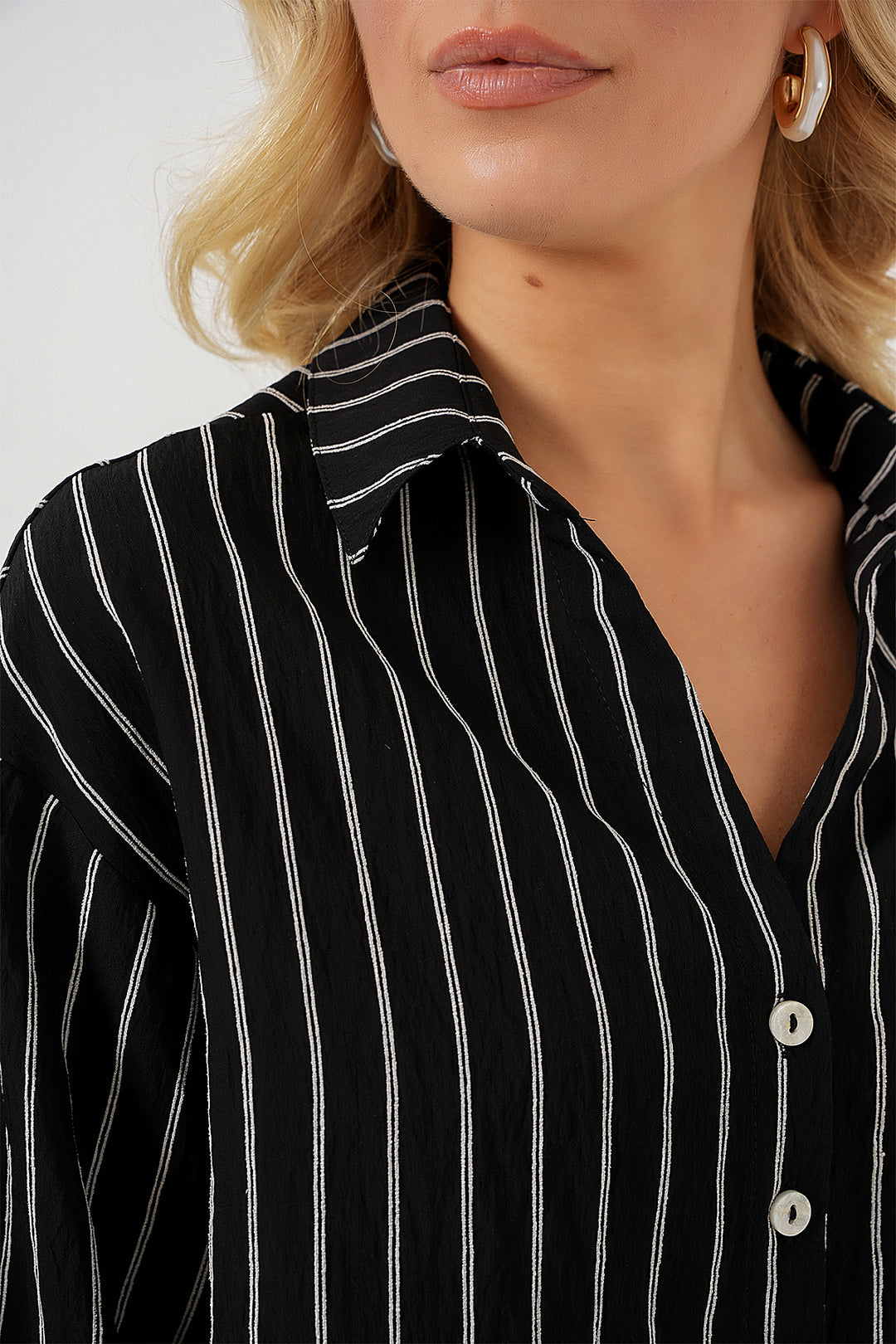 Bigdart Chemise courte oversize à rayures femme 20326 - Noir