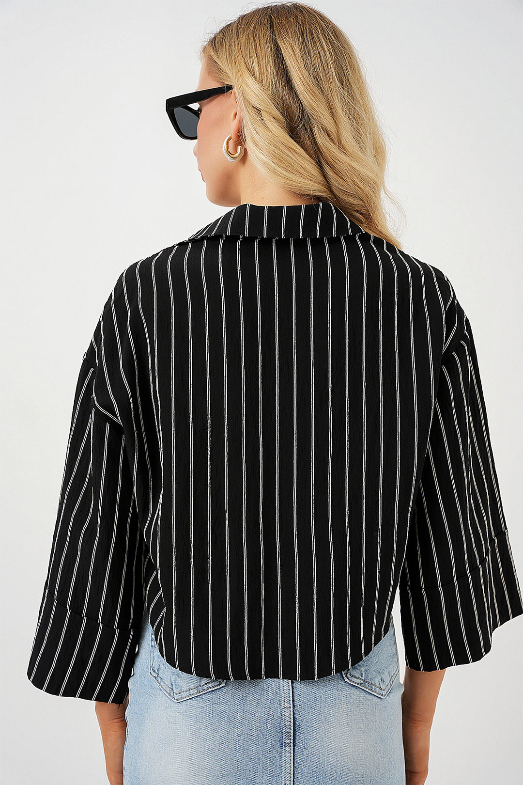 Bigdart Chemise courte oversize à rayures femme 20326 - Noir