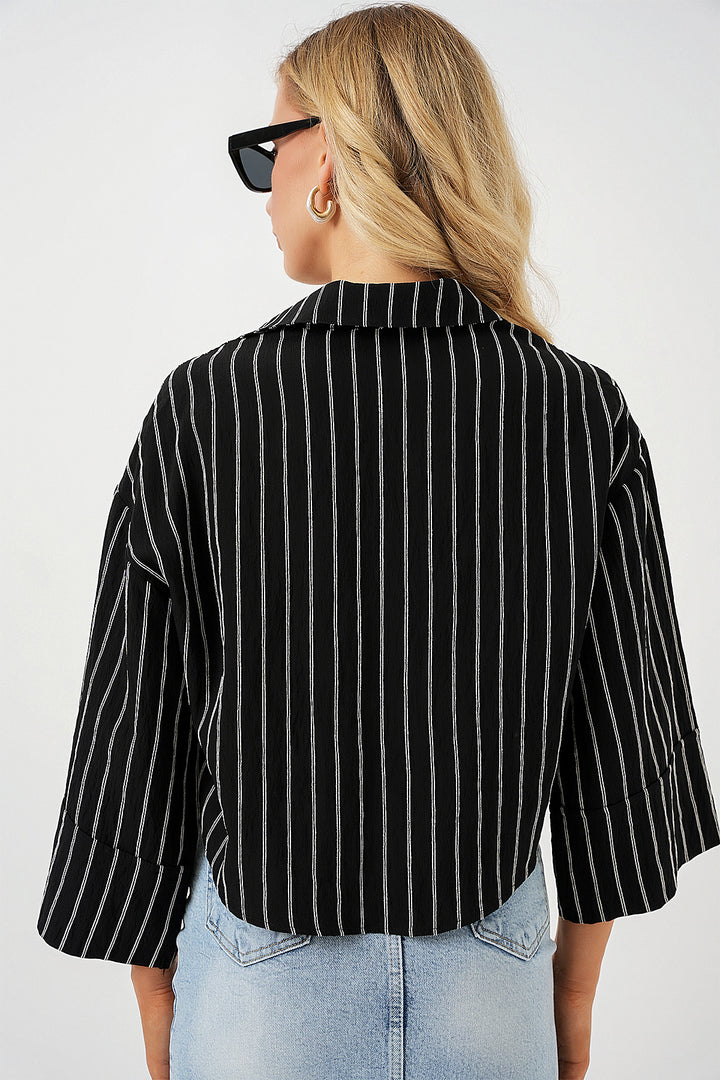 Bigdart Chemise courte oversize à rayures femme 20326 - Noir