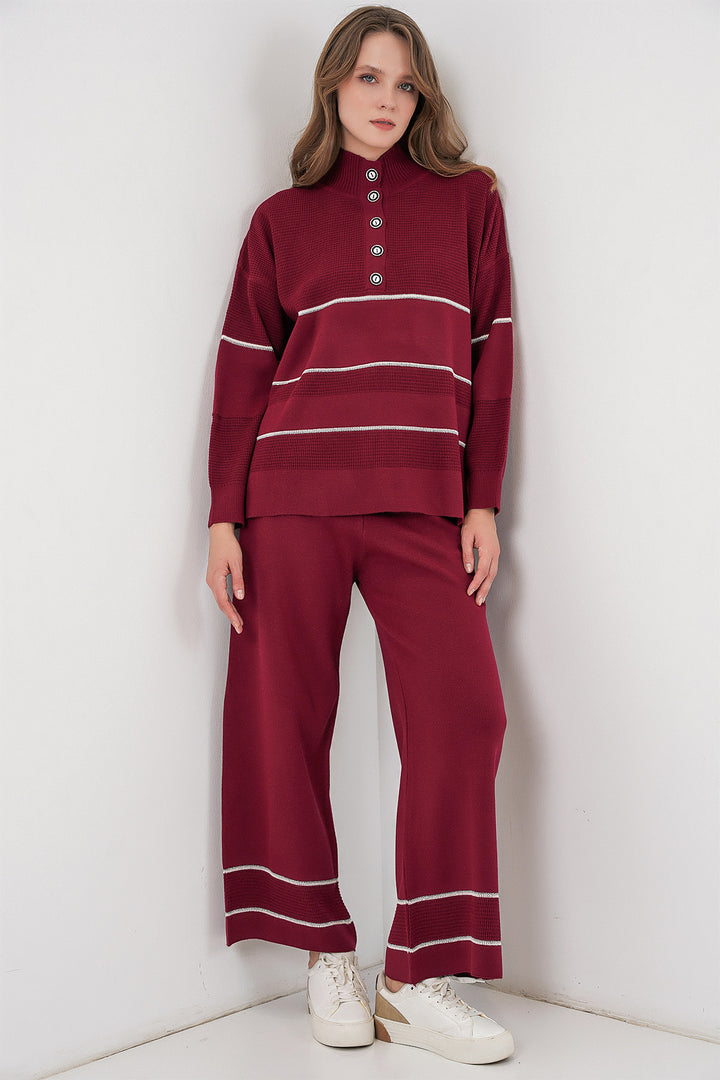 Bigdart Ensemble Tricot Oversize Rayé pour Femmes 15957 - Bordeaux