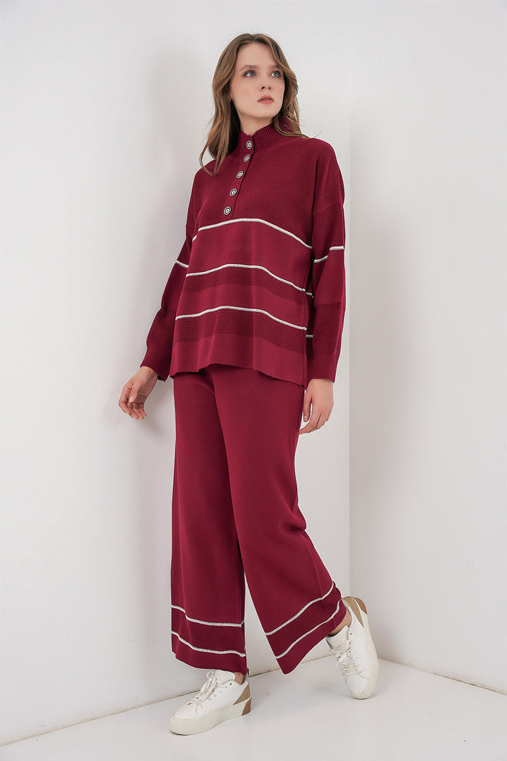 Bigdart Ensemble Tricot Oversize Rayé pour Femmes 15957 - Bordeaux