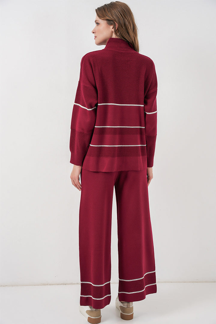 Bigdart Ensemble Tricot Oversize Rayé pour Femmes 15957 - Bordeaux
