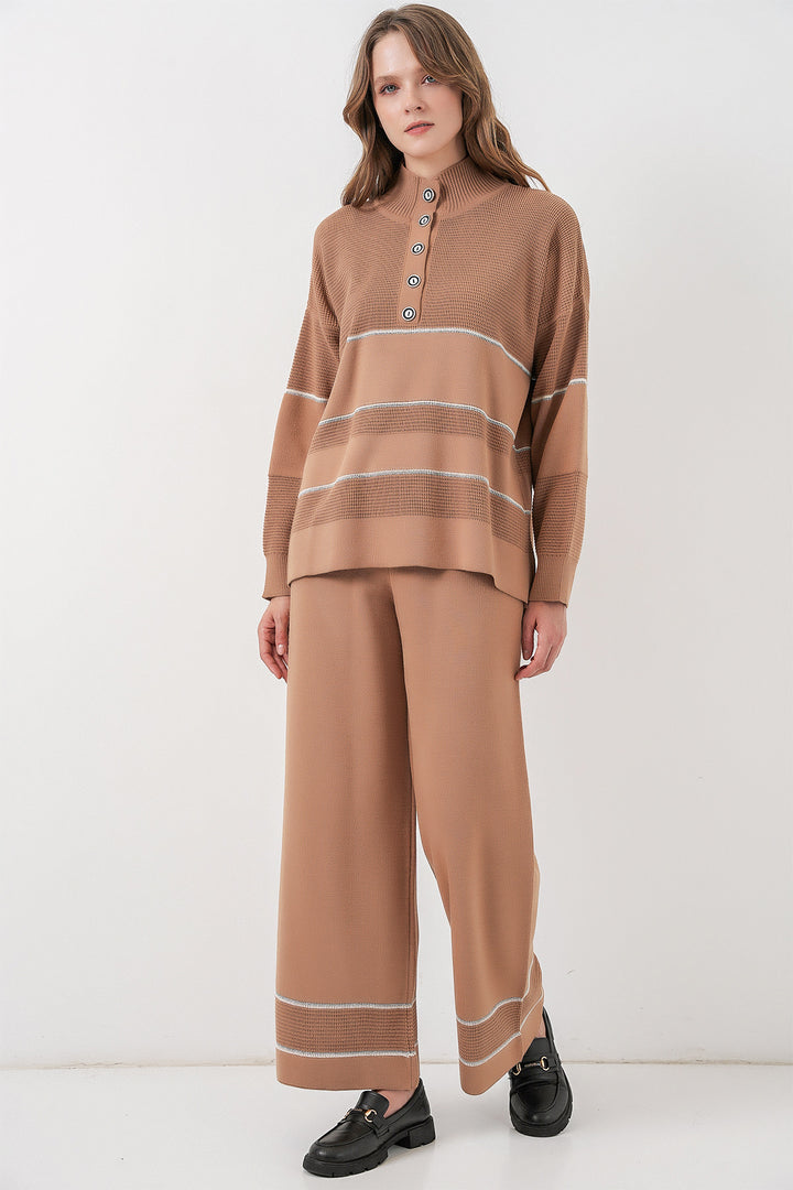 Bigdart Ensemble Tricot Oversize Rayé pour Femmes 15957 - Camel