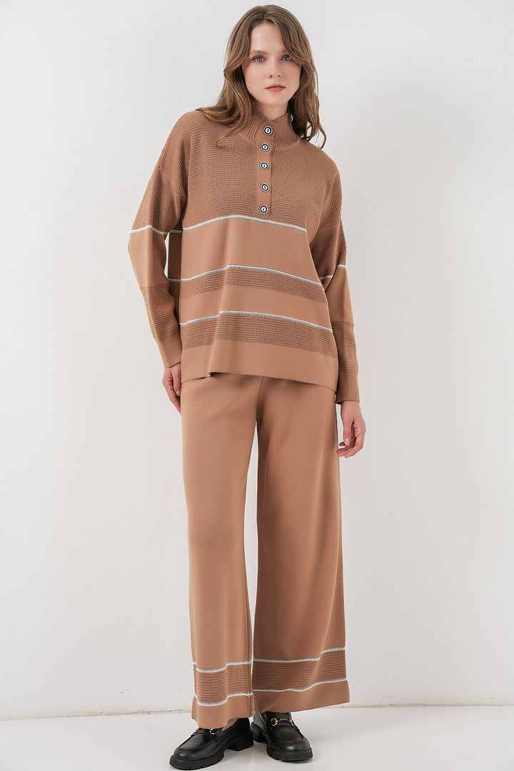 Bigdart Ensemble Tricot Oversize Rayé pour Femmes 15957 - Camel