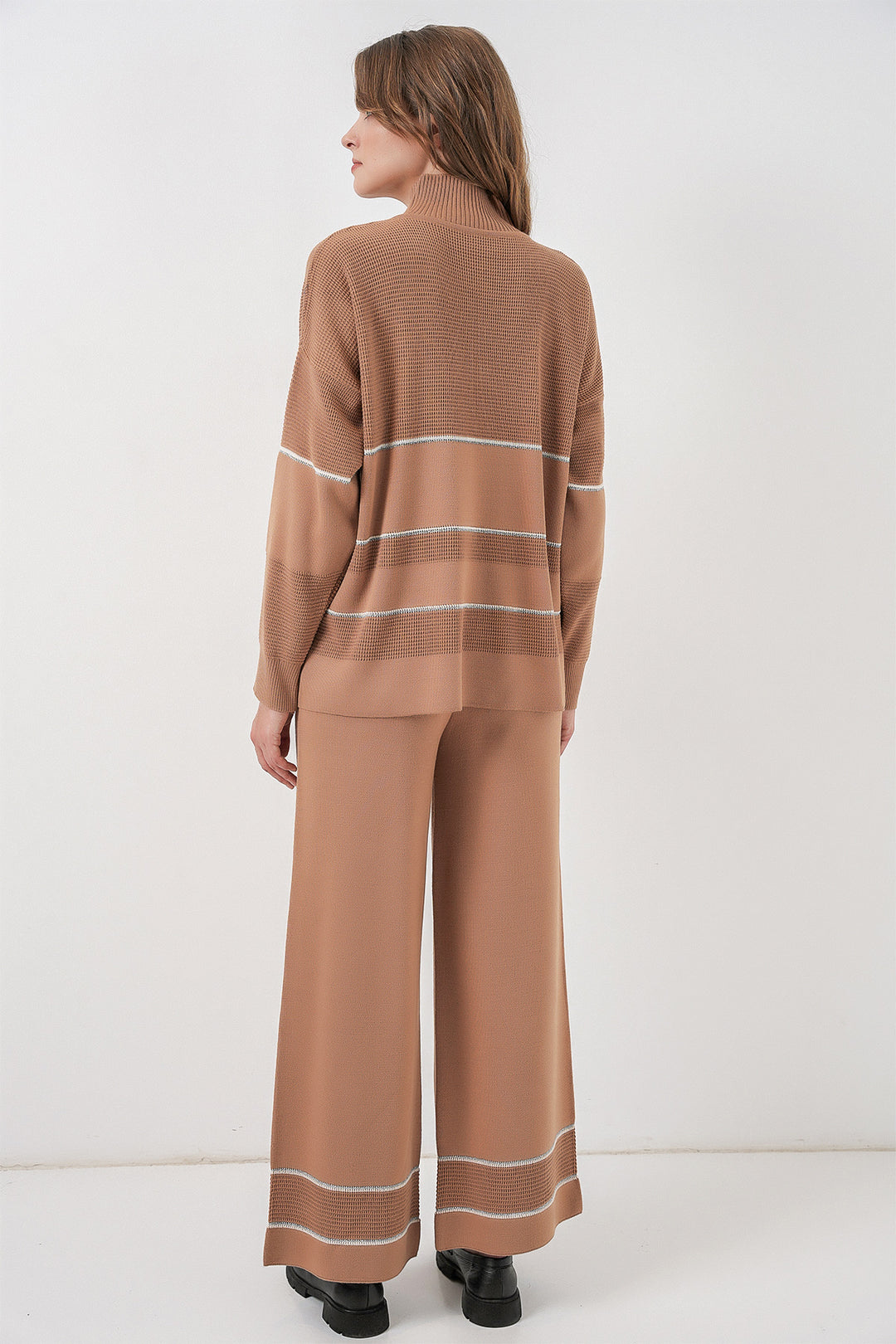 Bigdart Ensemble Tricot Oversize Rayé pour Femmes 15957 - Camel