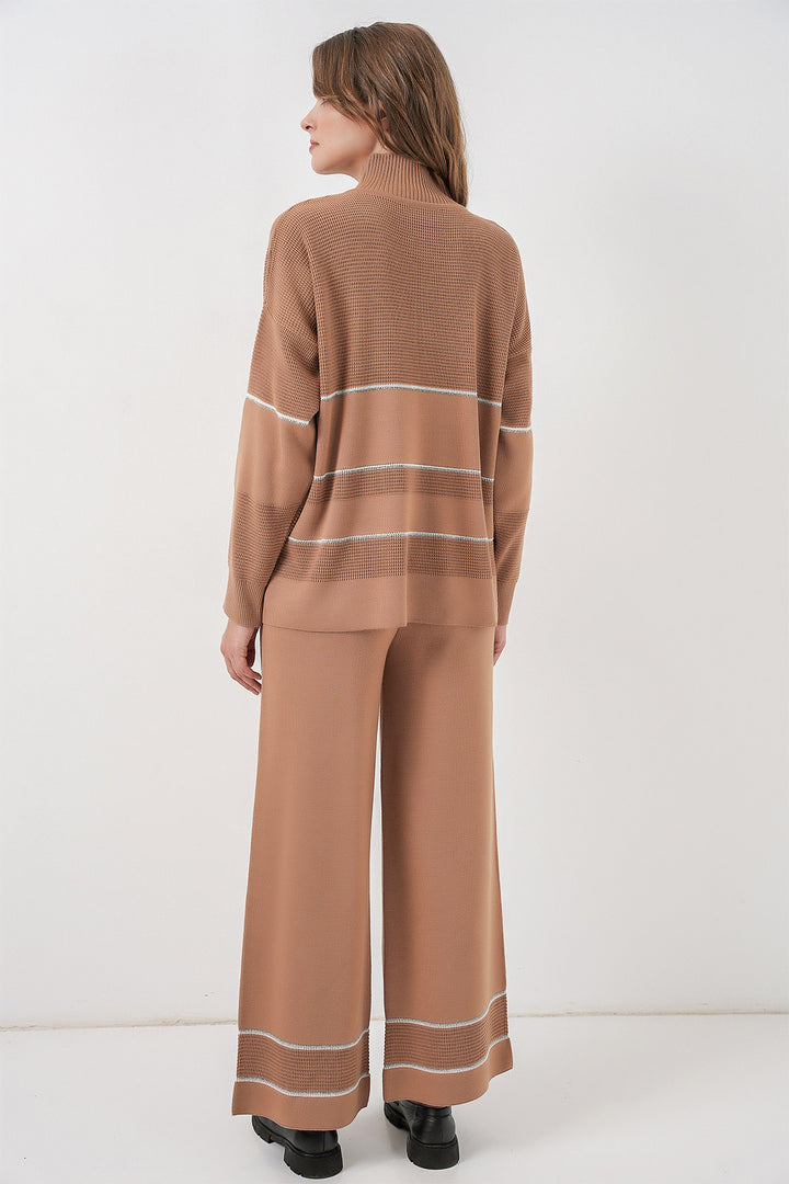 Bigdart Ensemble Tricot Oversize Rayé pour Femmes 15957 - Camel