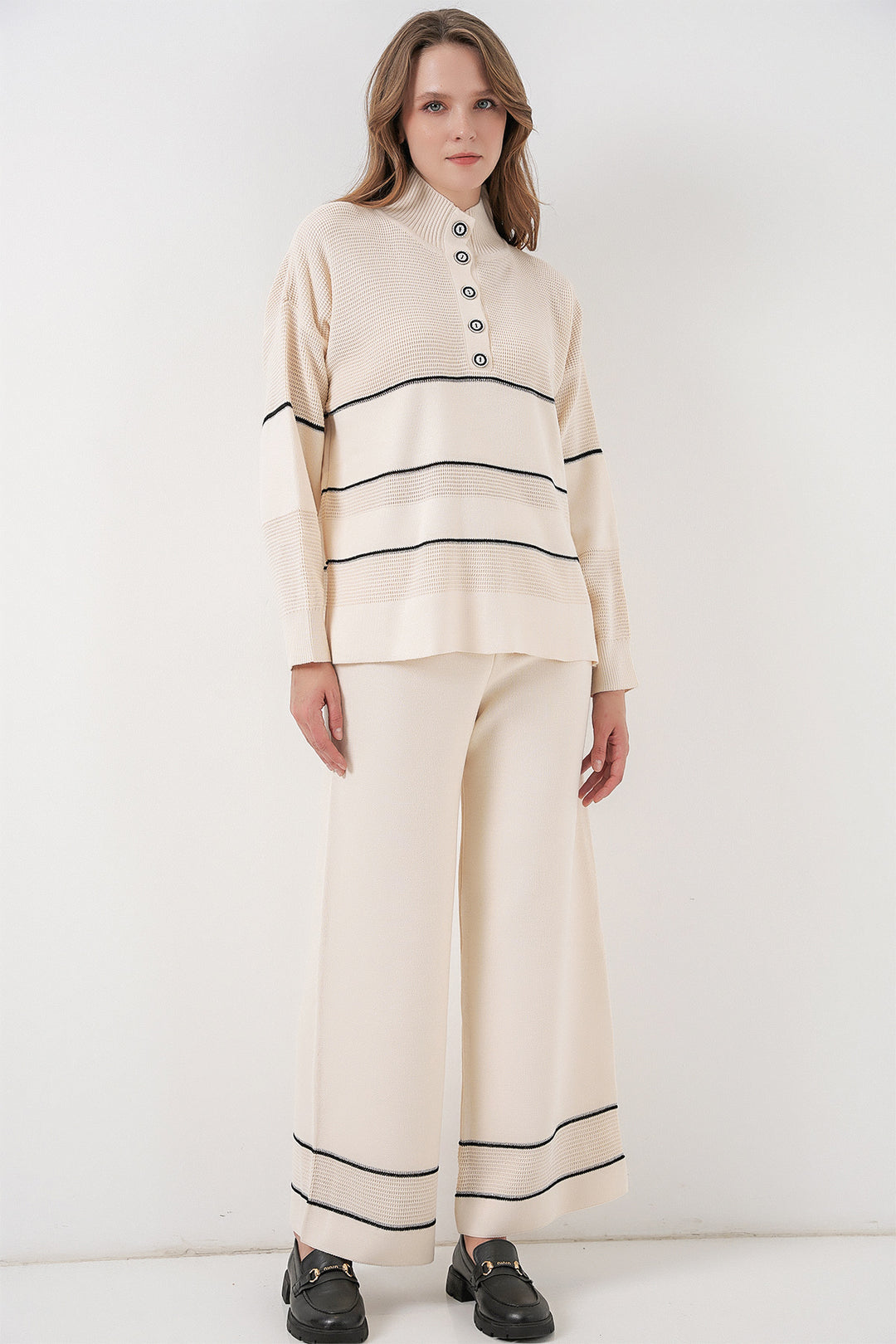 Bigdart Ensemble Tricot Oversize Rayé pour Femmes 15957 - Écru