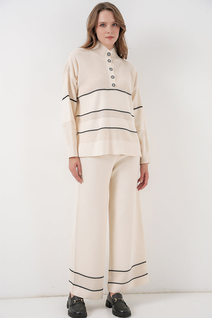 Bigdart Ensemble Tricot Oversize Rayé pour Femmes 15957 - Écru