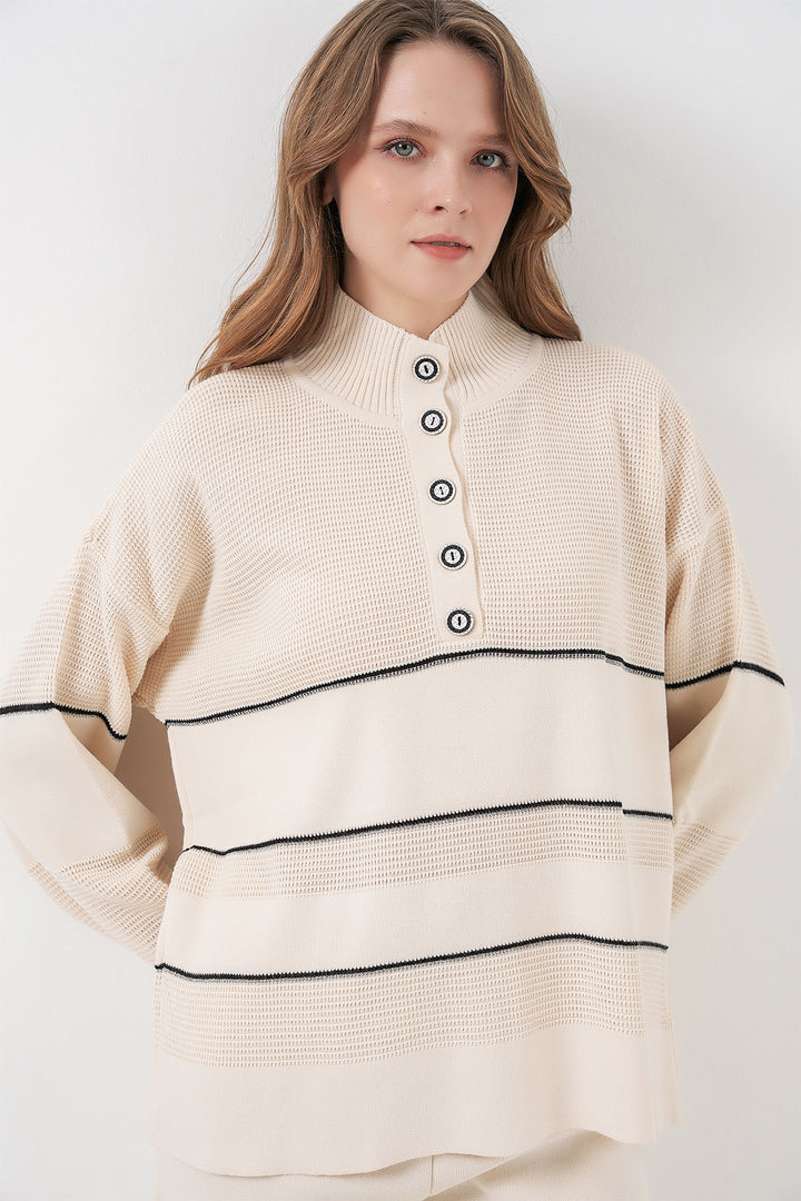 Bigdart Ensemble Tricot Oversize Rayé pour Femmes 15957 - Écru