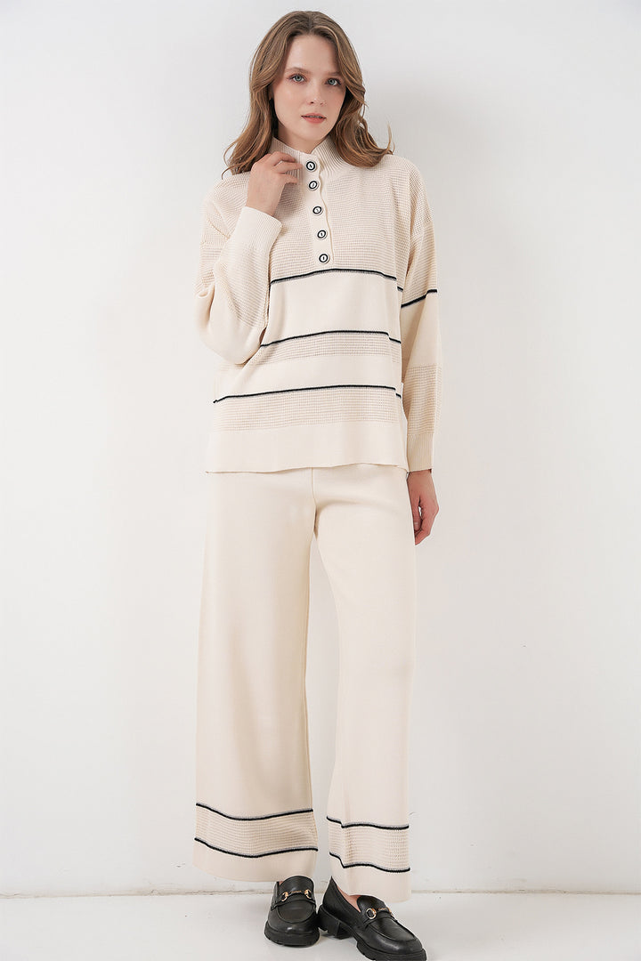 Bigdart Ensemble Tricot Oversize Rayé pour Femmes 15957 - Écru