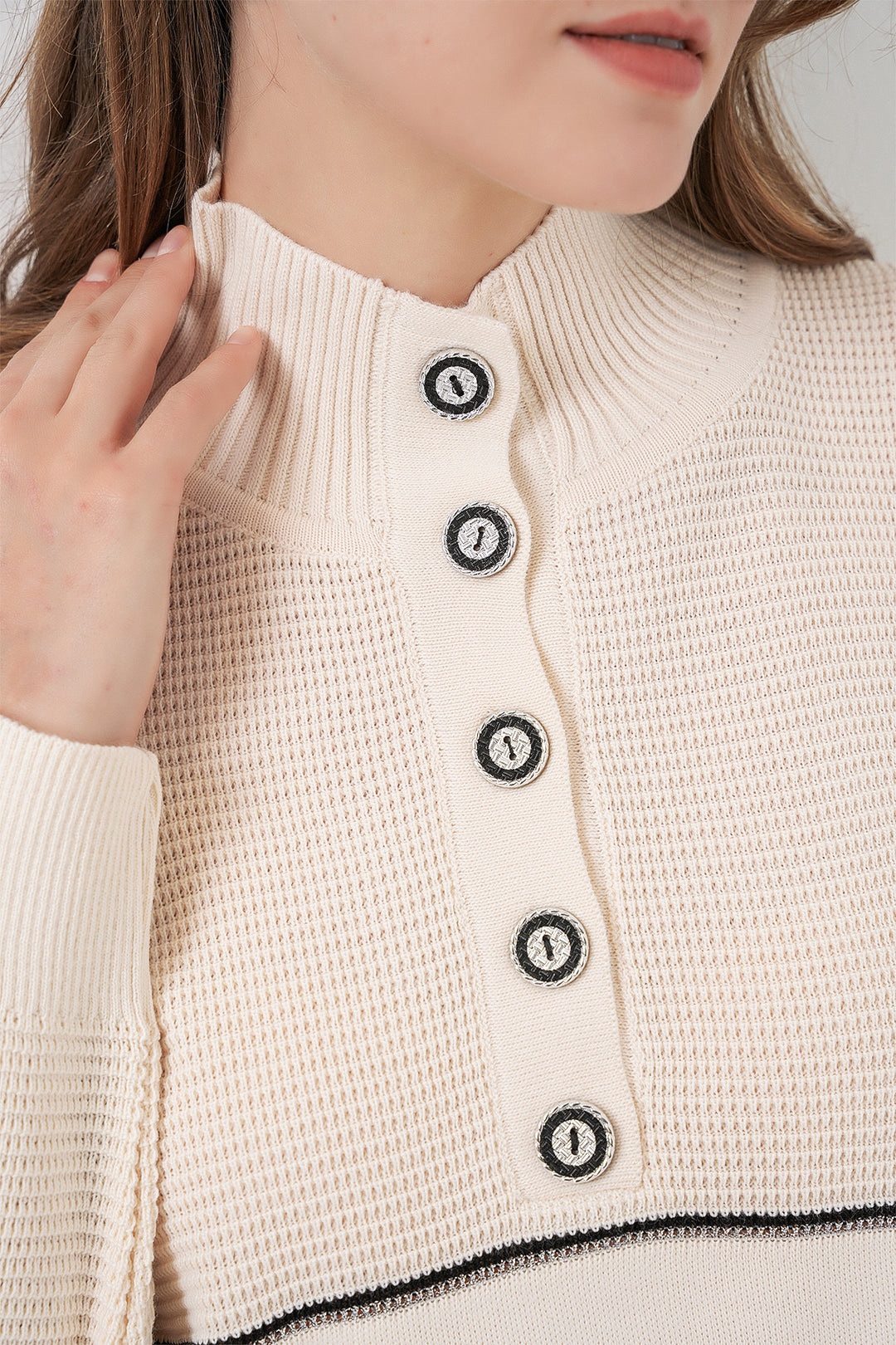 Bigdart Ensemble Tricot Oversize Rayé pour Femmes 15957 - Écru