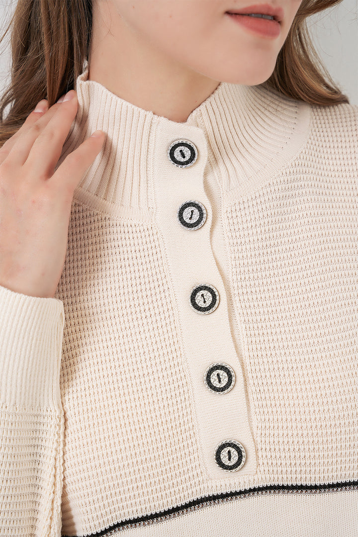 Bigdart Ensemble Tricot Oversize Rayé pour Femmes 15957 - Écru