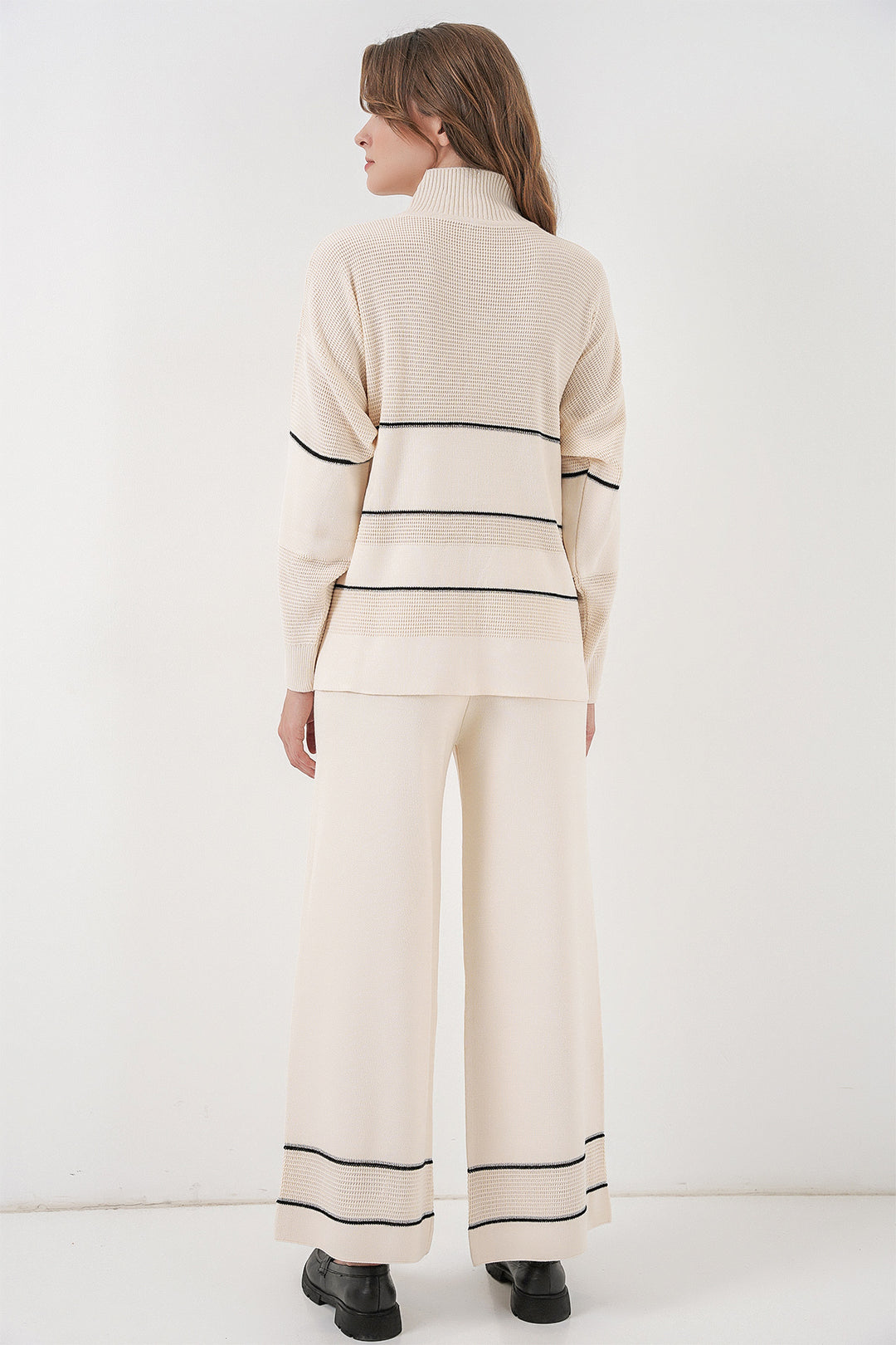Bigdart Ensemble Tricot Oversize Rayé pour Femmes 15957 - Écru