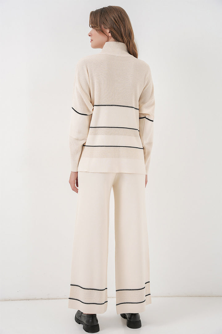 Bigdart Ensemble Tricot Oversize Rayé pour Femmes 15957 - Écru