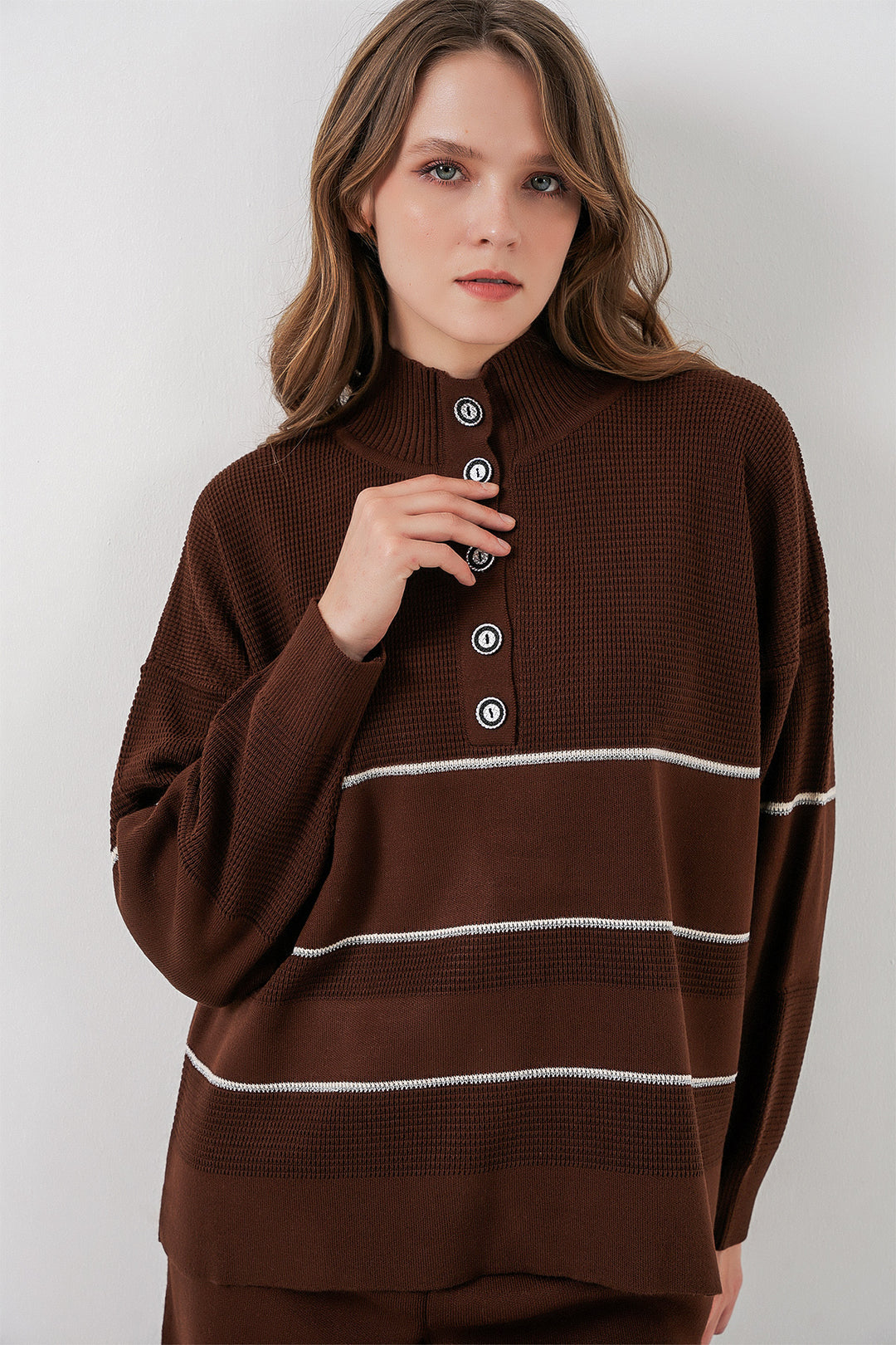 Bigdart Ensemble Tricot Oversize Rayé pour Femmes 15957 - Marron