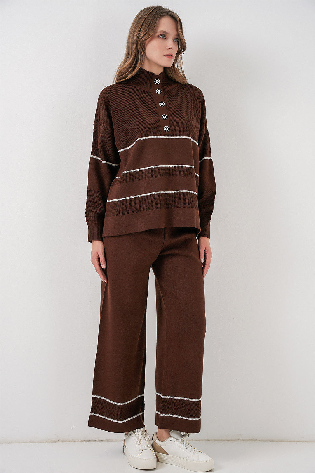 Bigdart Ensemble Tricot Oversize Rayé pour Femmes 15957 - Marron