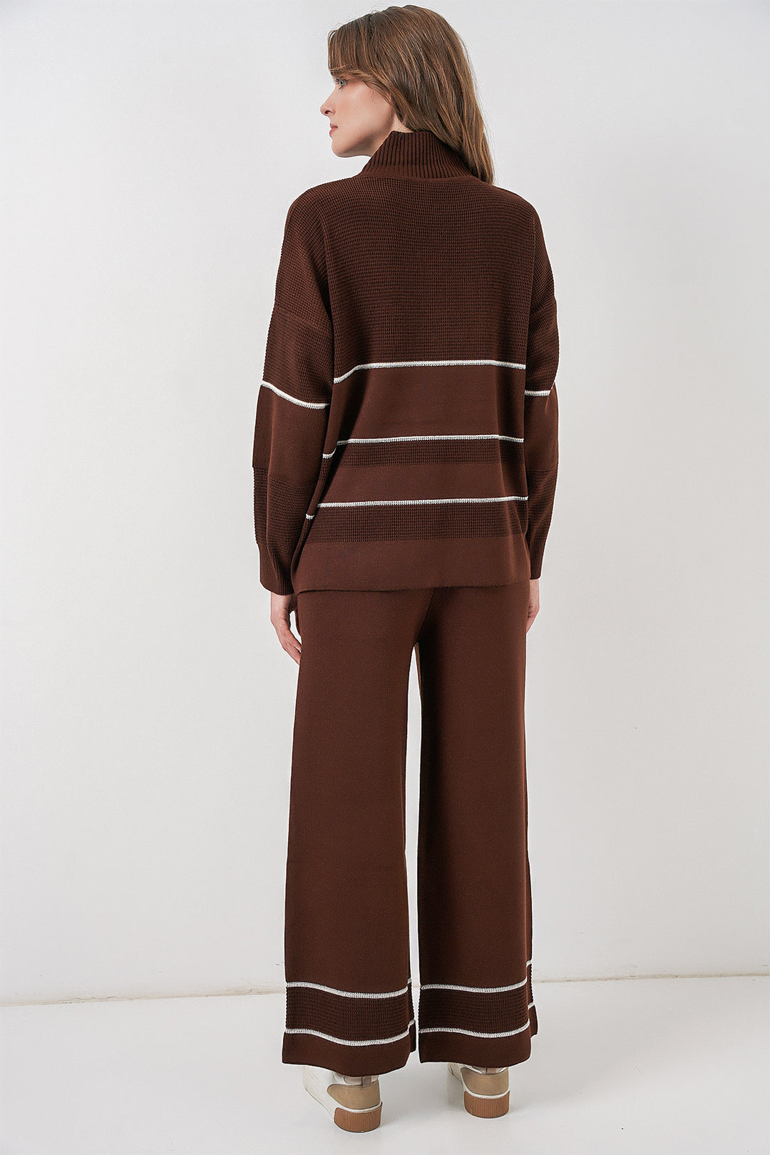 Bigdart Ensemble Tricot Oversize Rayé pour Femmes 15957 - Marron