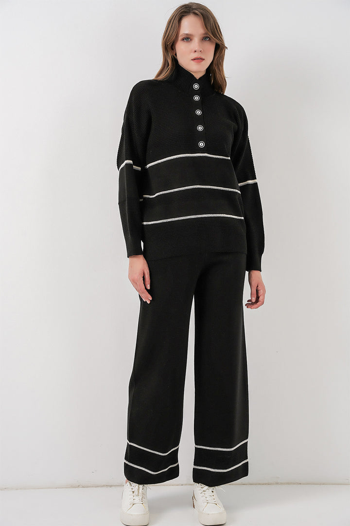 Bigdart Ensemble Tricot Oversize Rayé pour Femmes 15957 - Noir