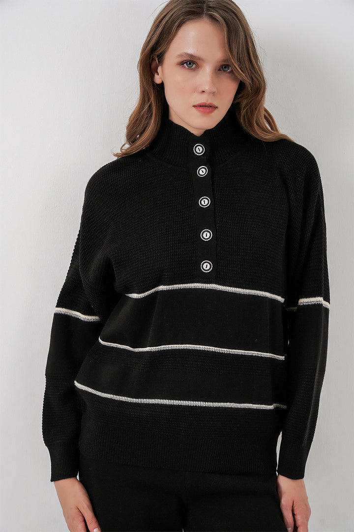 Bigdart Ensemble Tricot Oversize Rayé pour Femmes 15957 - Noir