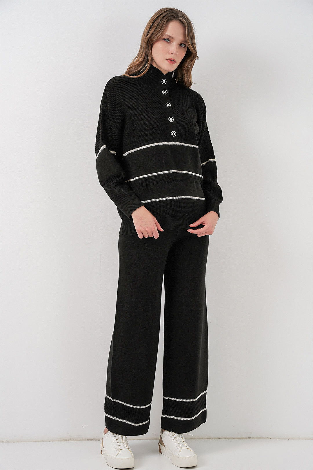 Bigdart Ensemble Tricot Oversize Rayé pour Femmes 15957 - Noir