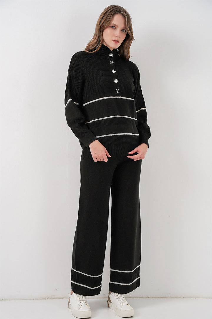 Bigdart Ensemble Tricot Oversize Rayé pour Femmes 15957 - Noir