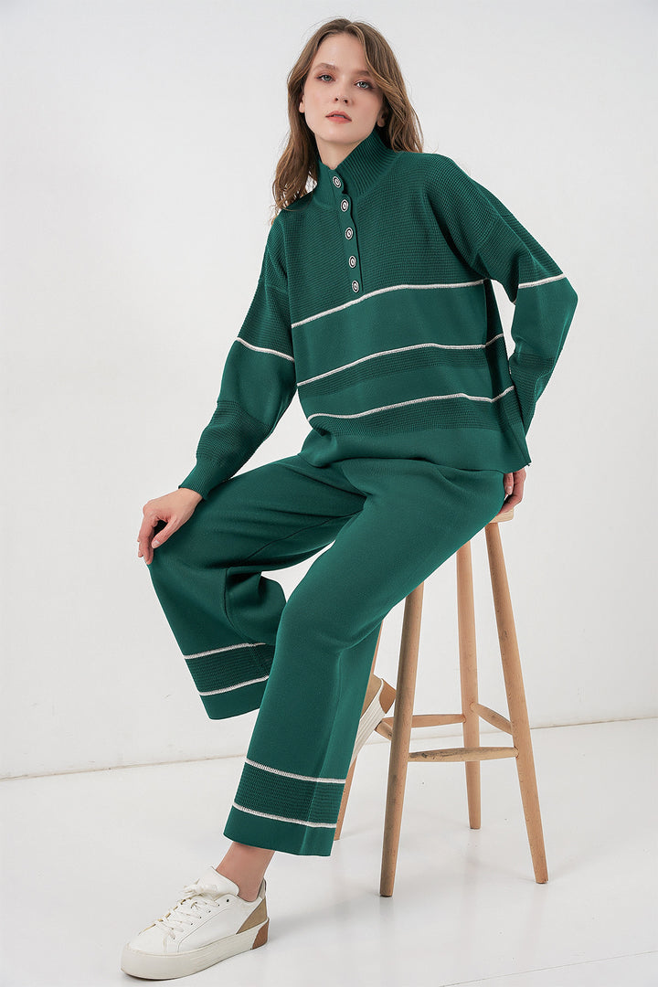 Bigdart Ensemble Tricot Oversize Rayé pour Femmes 15957 - Vert Émeraude