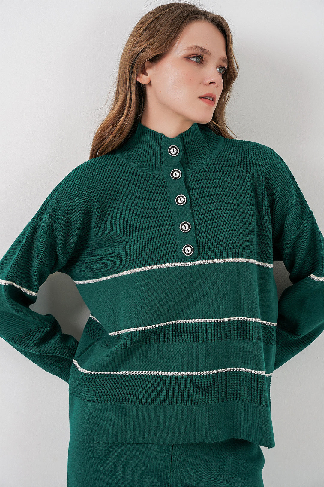 Bigdart Ensemble Tricot Oversize Rayé pour Femmes 15957 - Vert Émeraude