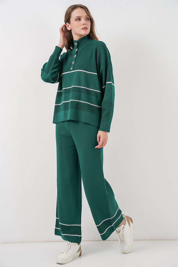 Bigdart Ensemble Tricot Oversize Rayé pour Femmes 15957 - Vert Émeraude