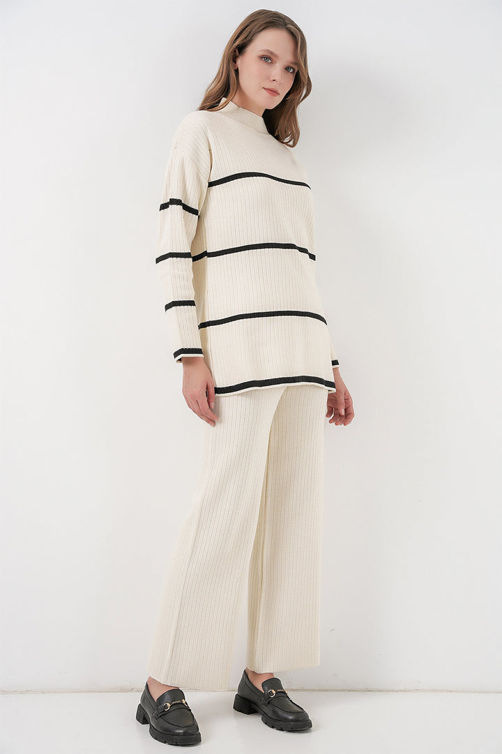 Bigdart Ensemble Tricot Oversize Rayé pour Femmes 15959 - Écru