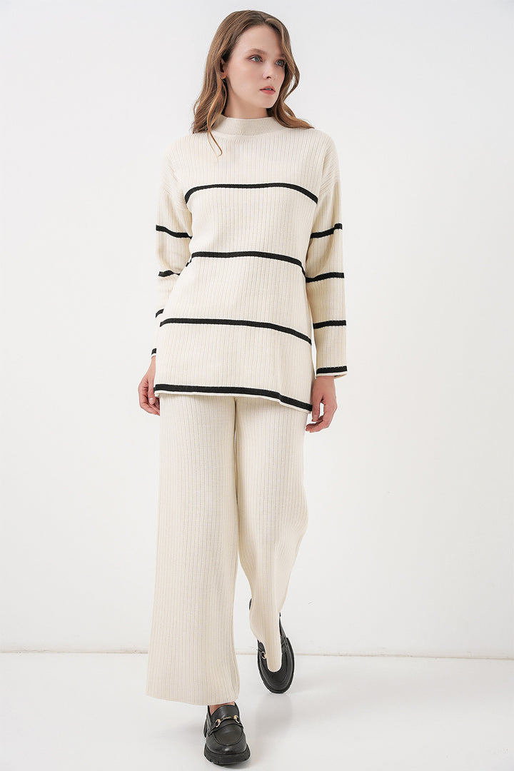 Bigdart Ensemble Tricot Oversize Rayé pour Femmes 15959 - Écru