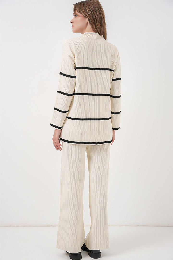 Bigdart Ensemble Tricot Oversize Rayé pour Femmes 15959 - Écru