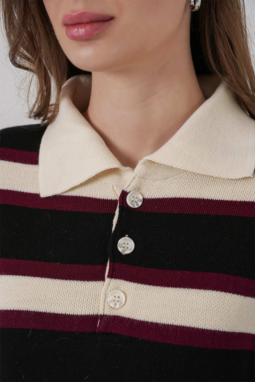 Bigdart Pull en tricot à col polo rayé pour femme 15952 - Noir