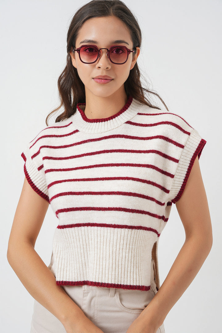 Bigdart Gilet en tricot à rayures pour femme 15926 - Bordeaux