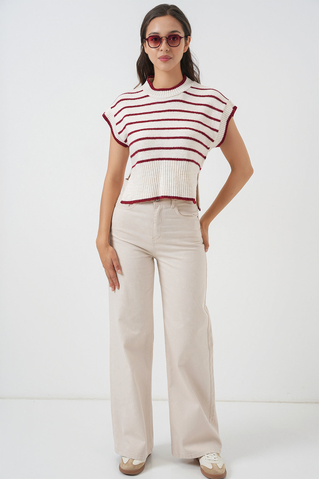 Bigdart Gilet en tricot à rayures pour femme 15926 - Bordeaux