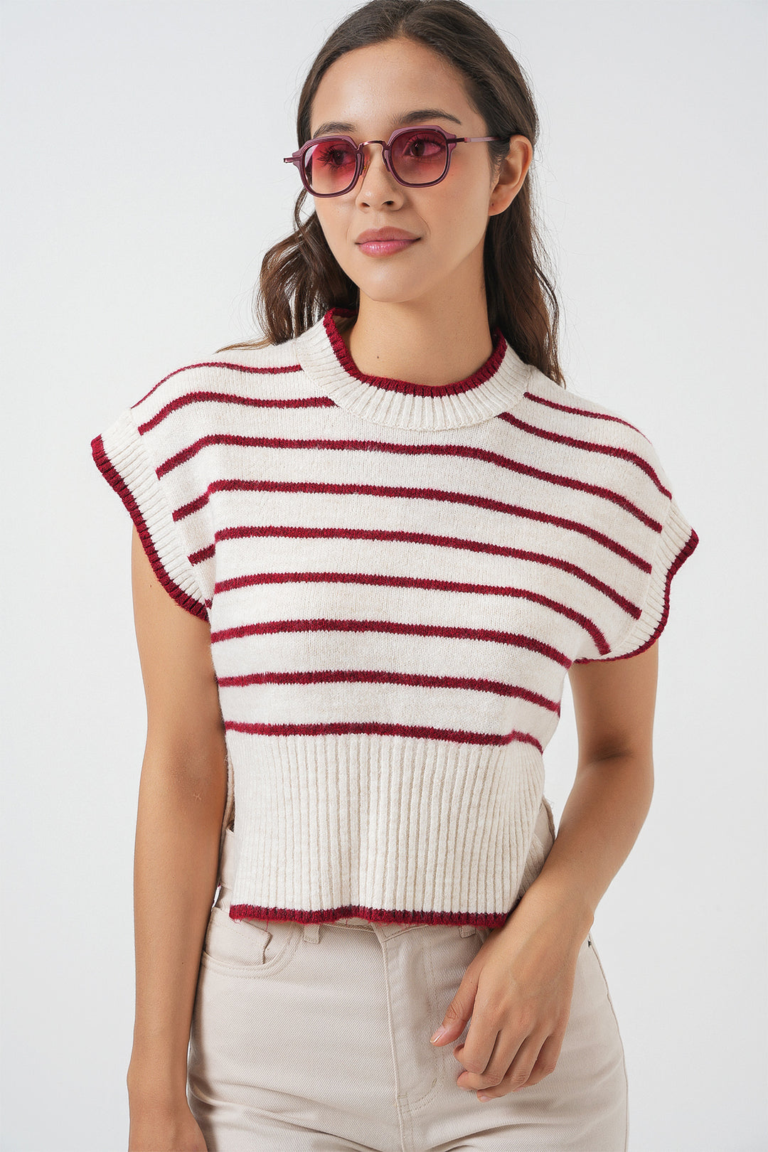 Bigdart Gilet en tricot à rayures pour femme 15926 - Bordeaux